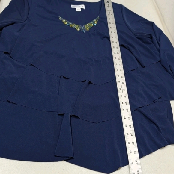 Susan Graver Beaded Tiered Liquid Knit Babydoll Tunic Top L Mature Artsy #2 - Picture 5 of 8